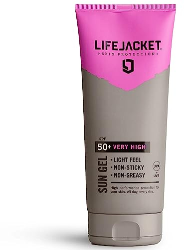 SPF 50 UVA, UVA 5* Sun Protection Gel for Face + Body. Lightweight, Non-greasy, Water resistant, Clinically Approved for Sensitive & Dry Skin. Factor 50 Sun Cream LifeJacket