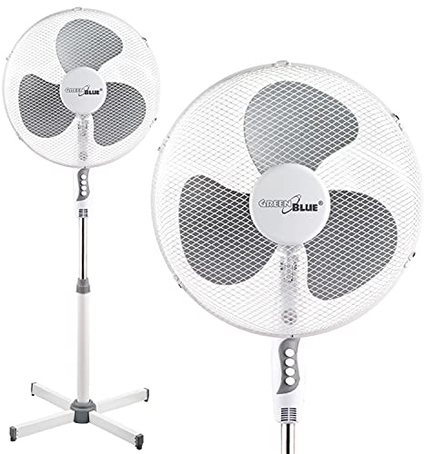 GreenBlue GB560 Ventilateur sur Pied 1,2 m, 40 W, 3 Niveaux de Vitesse, Oscillation Silencieuse, Couleur Blanc