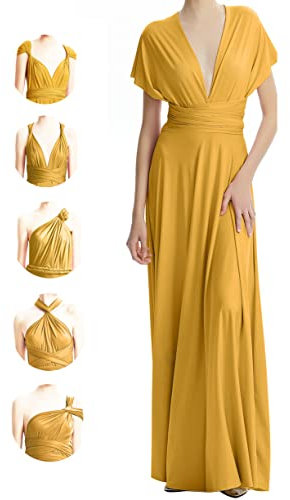 Vestidos infinitos para damas de honor, vestidos de invitada de boda para mujer, vestido cruzado de talla grande, vestidos largos convertibles multidirección, Amarillo mostaza, talla única