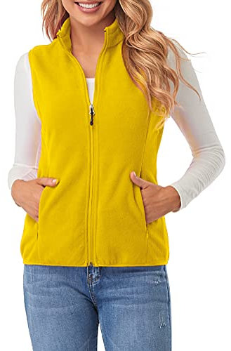 fuinloth Gilet in pile da donna,Termico Senza Maniche Elegante Collare Eretto con Zip e Tasca Giallo M