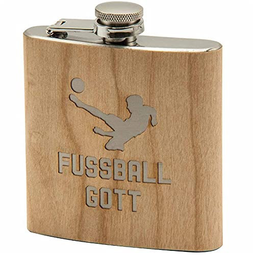 Flachmann Fussballgott Trinkflasche Schnapsflasche mit Holz HTI living