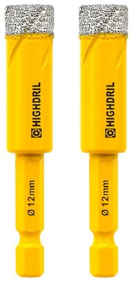HIGHDRIL Dry Diamond Drill Bits,2pcs 12mm 1/2 with Hex Shank for Granite Marble Porcelain Tile Ceramic