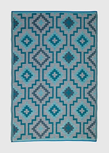 FAB HAB Outdoor-Teppich - wetterfest, farbecht, wendbar - recycelter Premium-Kunststoff - Vintage Boho Kelim - Terrasse, Balkon, Garten, Flur, Bad - Kunststoffteppich Lhasa Türkisgrün, 120x180 cm