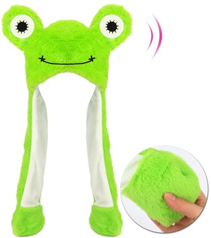 Hopearl Frosch Hut mit Ohren Bewegen Springen Pop Up Schlagen Hut Plüsch Urlaub Cosplay Dress Up Lustige Weihnachten Winter Geburtstagsgeschenk für Kinder Jungen Mädchen, grün, 56CM