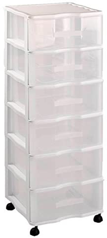 AC - Cajonera de Almacenamiento WGN - 6 Cajones - Torre de Almacenamiento Multiusos para Oficina, hogar, Escuela, etc - 98,5 x 37 x 39 cm - Color Blanco - Cajones Transparentes