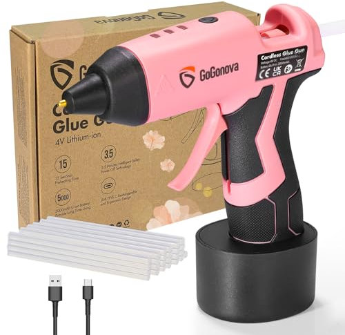 GoGonova Pistola Colla a Caldo Senza Fili, USB Ricaricabile, 15s Riscaldamento Rapido, 25 Pcs 7×100mm Colla Stick, per Fai da e Progetti Artigianali, Casa Riparazioni, Rosa