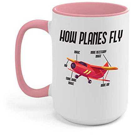 The Next Funny How Planes Fly Airplane Parts Design For Flight Lovers Coffee Mug Men Women (15 OZ, White - Pink)