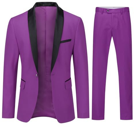 YOUTHUP Anzug Herren Anzug Slim Fit 2 Teilig Anzüge Schalkragen Herrenanzug für Hochzeit Business, Violett, S