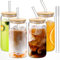 JORTINE Gläser mit Deckel und Strohhalm,4er Cocktailgläser 500ML Bierdosengläser,Trinkgläser,Ideal für cappuccino,Eiskaffee,Cocktails,Limonaden,Gläser Set Ideal für Geburtstag,Weihnachtstag,Geschenke