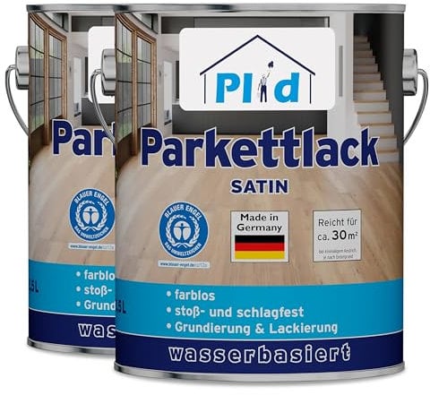 PLID® Parkett - Klarlack - satin - geeignet zum Versiegeln von Kork-, Parkett & Holzfußböden, Holztreppen sowie Möbeln im Innenbereich stoß - schlagfest strapazierfähig - Made in Germany 5l