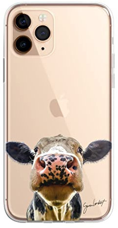 SmartGiftShop British Farm Woodland Animals Case Splatter Art CLEAR Phone Cover Case Exclusive Artwork for iPhone 11 - Cow