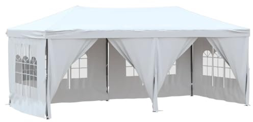 vidaXL Partyzelt mit Seitenwänden Faltbar Pavillon Gartenpavillon Gartenzelt Festzelt Faltpavillon Bierzelt Vereinszelt Outdoor Weiß 3x6m