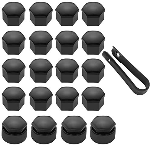 LICQIC 20 Pcs Capuchons Protection Hexagonal Chrome Écrou Cache-Boulons 17mm Universels, 16 Standard + 4 Verrouillables + Outil de Retrait, Noir