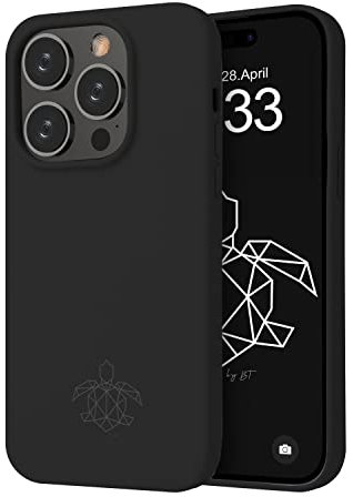 turtleandcase Silikonhülle für iPhone 14 Pro (6,1) - Liquid Silicone Case - Kostenloses Panzerglas - Hochwertiges Silikon - Kratzfestes Mikrofaserfutter Rundumschutz Schutzcase (Schwarz)