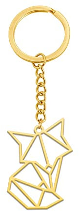 Amaxer Niedlicher Origami-Schlüsselanhänger aus Edelstahl, geometrisch, ausgehöhlt, Tier-Schlüsselanhänger für Unisex-Tierliebhaber, Fuchs-Gold, 0.96 in