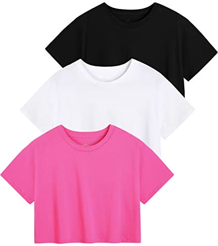 Star Vibe 3er Pack Sportoberteil Damen Croptops Gym Yoga Shirt Locker Sport T-Shirt Fitness Black/White/Rose M
