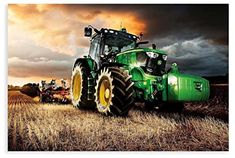 SORECI John Deere Traktor Retro Auto Poster Leinwand Poster Wandkunst Dekor Druck Bild Gemälde für Wohnzimmer Schlafzimmer Dekoration ungerahmt 30 x 45 cm