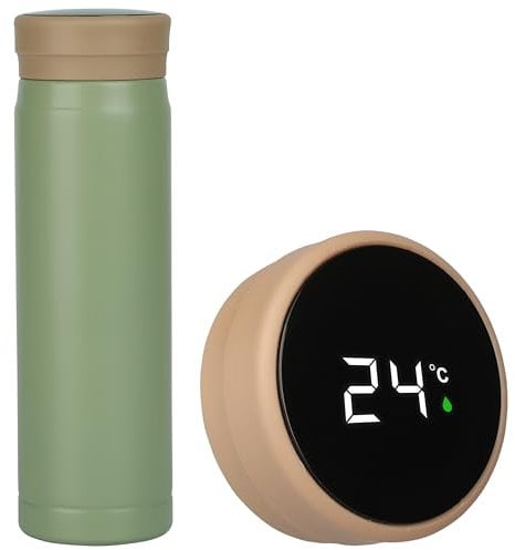 Belle Vous Green Travel Coffee Mug with Smart LED Temperature Display - 280ml/9.5oz Stainless Steel Vacuum Insulated Bottle - Double-Walled Cup for Hot and Cold Drinks Including Tea, Coffee & Water