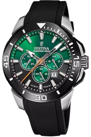 Montre FESTINA pour Homme F20642/C Chrono Bike Boîtier en Acier Inoxydable Gris Bracelet en Caoutchouc Noir