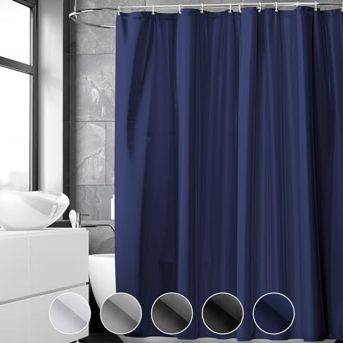 REDKEY Tenda Doccia Tessuto, Antimuffa Impermeabile 180x220 cm Tenda Vasca da Bagno, Poliestere Tenda per Doccia Lavabile con 12 Ganci Antiruggine, Blu scuro