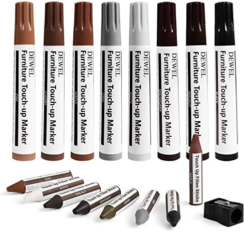 DEWEL Stylo Réparation Bois, 8 Couleurs - Stylos pour Restauration des Meubles, Stylo Feutre et Crayons à Cire - Retouche Peinture de Bois, Réparation pour Rayures de Bois