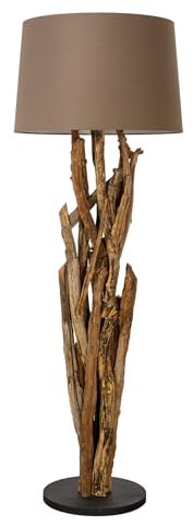Riess Ambiente Handgefertigte Stehlampe WILD NATURE 158cm grau Treibholz Stehleuchte Leinenschirm, dekorative Stehleuchte für Dein Wohnzimmer, Leselampe