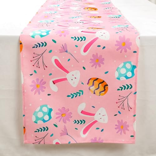 spar-home® Tischläufer Ostern – Deko Osterntischdecke Leinenoptik 33x183 cm Tischdecke als Osterndeko Dekoration Tischdeko (Rosa-A4527B)