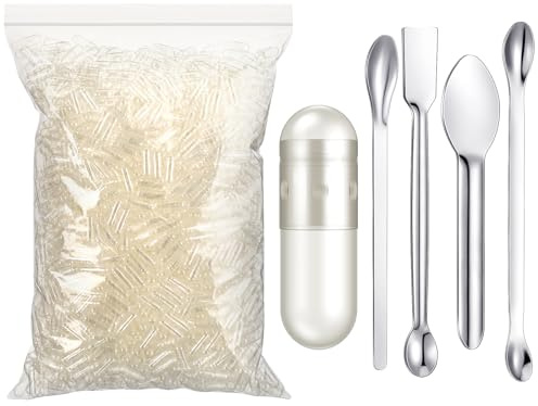 Timgle Lot de 2 000 capsules vides avec cuillère de laboratoire - Kit de remplissage de capsules transparentes à remplir - Capsules vides pour faire vos propres compléments alimentaires