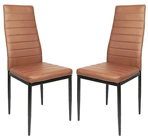 Supfine Esszimmerstühle 2er Set, Kunstleder-Bezug, Bequemer Polsterstuhl - SGS Geprüfter Polsterstuhl - Moderner Küchenstuhl, Stuhl Esszimmer für Esstisch (2, Braun, 48x42x97cm)