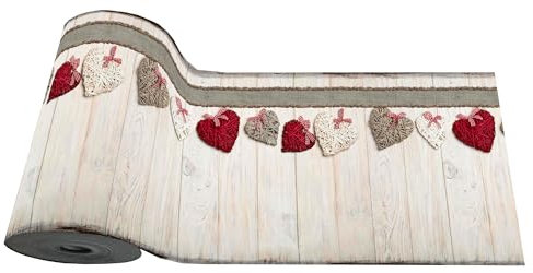 Tappeto Cucina Antiscivolo Lavabile Passatoia Cucina Corridoio Camera Ingresso Resistente Tappeto Multiuso al Metro Made in italy 52x200 cm Mod.77 Cuori Shabby