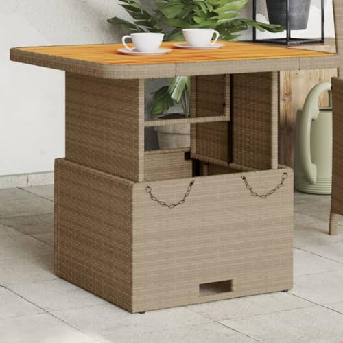 Homgoday Gartentisch Beige/Braun PE-Rattan & Akazienholz 80x80x40/71 cm UV-beständig - für Terrasse und Garten Model368271