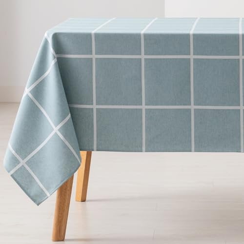 GAMUSI Mantel Antimanchas Mesa Rectangular Cuadros Jacquard Impermeable 140x100 cm, Tacto Tela, Color Agua