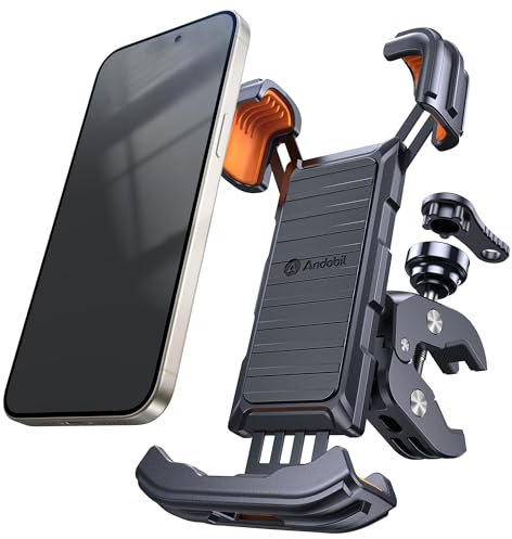 andobil Handyhalterung Fahrrad【Patent Diebstahlschutz】 Stoßdämpfung,【6s Schnelle Montage】 2024 Top Verarbeitet Handyhalterung Motorrad, Universal 360° Drehbar Fahrrad Halter für alle 4,5-7 Handys