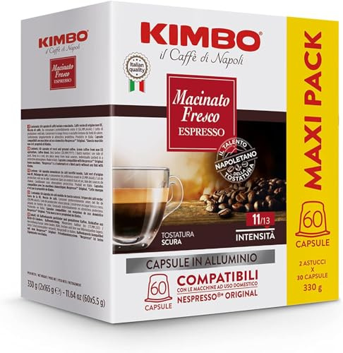 Kimbo 240 Capsule Caffè Compatibili Nespresso®, Macinato Fresco | 4 Confezioni da 60 Capsule, Miscela Forte e Corposa, Intensità 11/13, Tostatura Scura