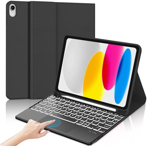 IVEOPPE Teclado iPad 10/11 Generación con Touchpad, Funda Teclado Trackpad Español Ñ Retroiluminado Desmontable Bluetooth para iPad 10 Gen 2022 10.9/11 Gen 2025 11, Negro