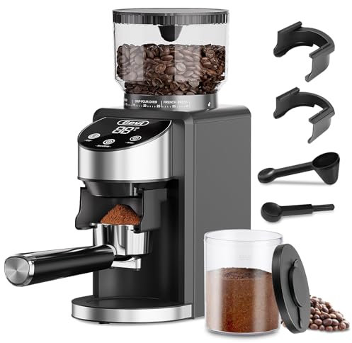 Gevi Elektrische Burr Kaffeebohnenmühle, Mahlkonus-Kaffeemaschine, 35 einstellbare Mahlgradeinstellungen mit 51 und 58 mm Professionellen Siebträgerhalters