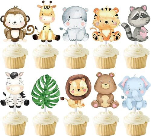 Cupcake Topper Tiere,24pcs Tortendeko Tiere, Jungle Animal Cupcake Toppers, Cake Decoration Jungle Animals, Animalstortendeko Waldtiere, Cupcake Topper Waldtiere, Muffin Deko Waldtiere