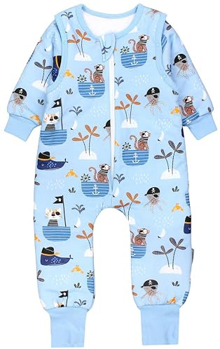 TupTam Baby Schlafsack mit Füßen und Ärmeln – Ganzjahres Schlafsack Baby 2.5 TOG, OEKO-TEX zertifiziert, Farbe: Piraten Affe Qualle Katze Blau, Größe: 116-122