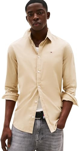 Tommy Jeans Herren Hemd Original Stretch Langarm, Beige (Silt), XXL