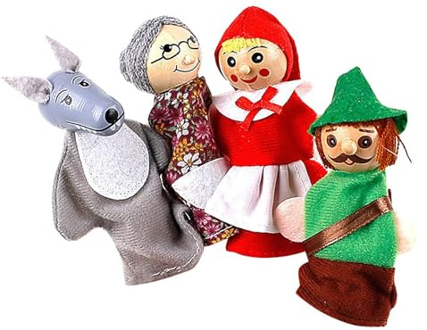 Fingerpuppen für Kinder - Fingerpuppen für Kinder, Rotkäppchen aus Plüsch, 4 Fingerpuppen für Kinder, Fingerpuppen mit Tieren, Fingerpuppen Meerjungfrau aus