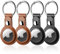 LETREEN 4er Pack Kompatibel mit Apple AirTag Anhänger, Leder Airtag Hülle mit Schlüsselanhänger (Schwarz/Braun)