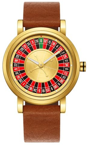 Overdo Roulette-Rad zeigt die Zeit an, Edelstahl, Business-Casual-Armbanduhr, Lederarmband, schwarz 2, modisch