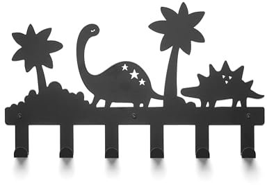 TOJ Living Kindergarderobe Pangea - 40CM - 6 Haken - Garderobe kinder - Wandgarderobe - Garderobenhaken - Kleiderhaken kinder - Kinder garderoben - Edelstahl - Dino/Dschungel - Schwarz