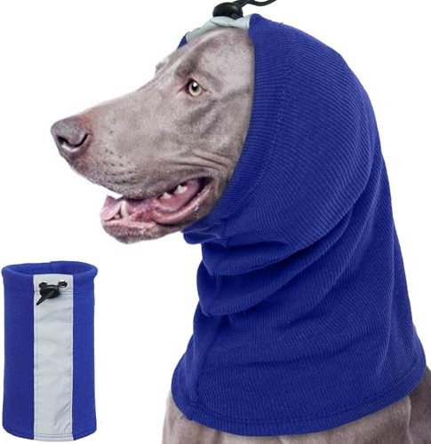 Dog Ear Covers for Noise, Anxiety Snood Dog Neck and Ear Warmers Keep Warm during Winter Walks(Blue, L)