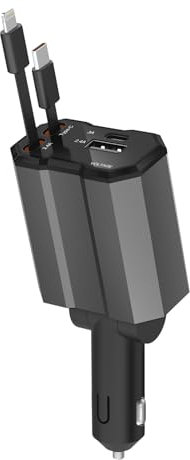 HENLSON 4-in-1 Einziehbares Zigarettenanzünder USB C Adapter,66W Auto Ladegerät Schnellladegerät KFZ Ladegerät Kompatibel mit iPhone16/15/14/13 Samsung Galaxy S25/S24/Pixel 9