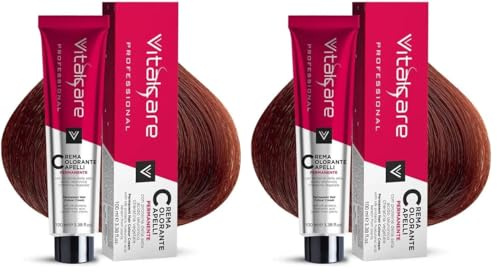 Vitalcare Professional - Colorazione Permanente Professionale, Crema Colorante Capelli, Tintura Capelli con Proteine della Seta, Biondo Rame (n° 7/4), 100 ml (Confezione da 2)