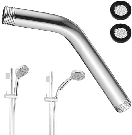 Shower Head Extension Arm Curved Forward 20cm Universal G1/2 Handheld Shower Pipe Extension Adapter Stainless Steel Extra Hose Fitting Showerhead Extender for Home Bathroom Overhead