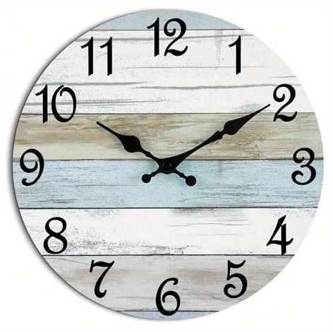 NUOVO Wanduhr, 25,4 cm, Rustikale Wanduhr, Vintage-Holzmaserung, Geräuschlos, Nicht Tickend, ländliche Küste, Ländliche Uhr, Dekorativ für Küche, Wohnzimmer, Schlafzimmer, Badezimmer