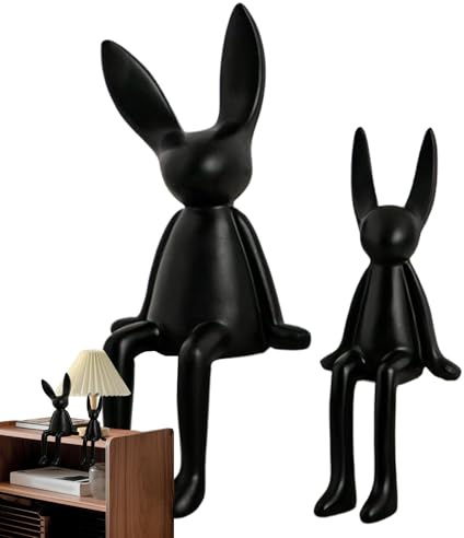 Hasen- – sitzender Cartoon-Hasen mit Langen Ohren, Osterhasen-Dekoration | 2 Festliche sitzende Cartoon-Hasenfiguren aus Keramik, Hasen-Tischdekoration, Bezaubernde Osterdekoration für Schreibtis