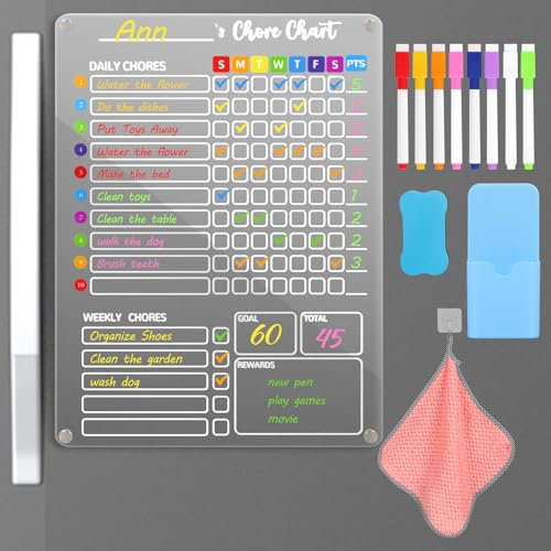 Pizarra Magnética Acrílica para Frigorífico, 30 x 40 cm, Pizarra para Nevera Magnetica Transparente, con 8 Rotuladores de Tiza Líquida, Calendario Magnético para Nevera, Calendario Nevera Iman